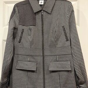 CAbi White and Brown Blazer with Geometric Pattern